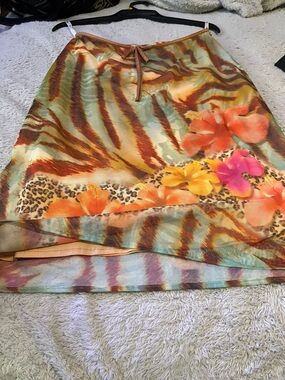 80s VINTAGE, sheer Floral LINDA SEGAL midi skirt